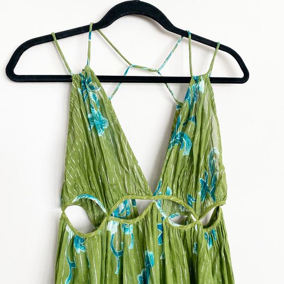 Anthropologie Cut Out Green Floral Maxi Dress Cover up Beachy Resort Wear Boho S - Picture 5 of 8